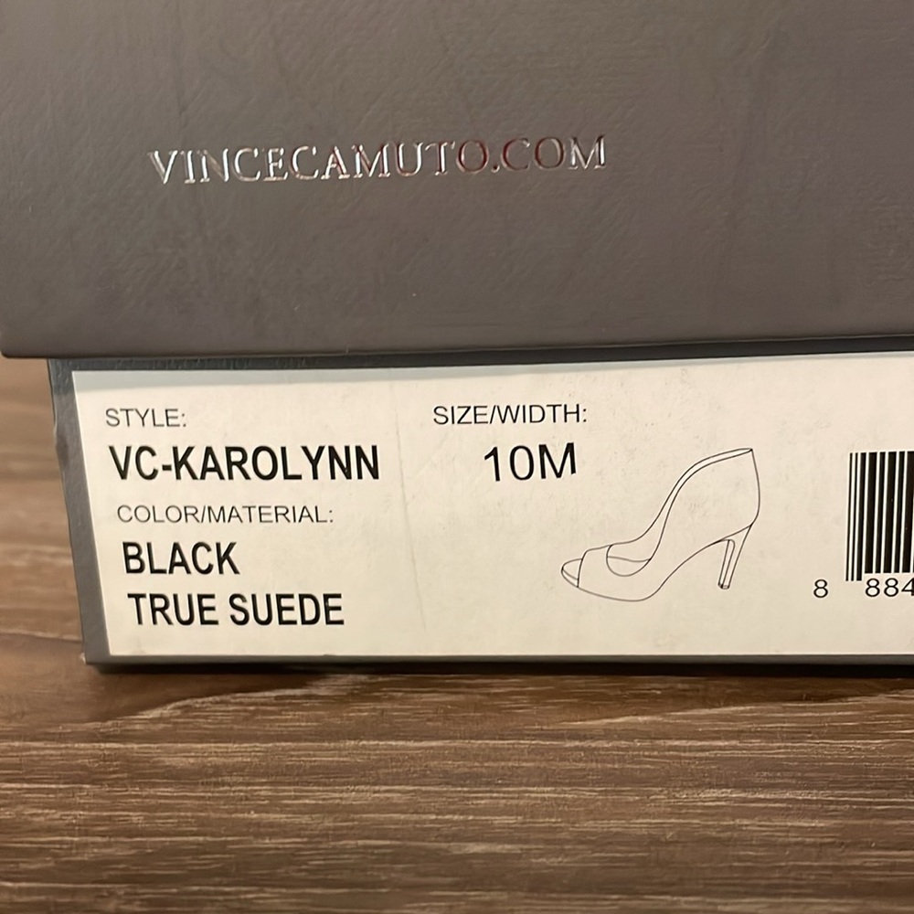 Vince Camuto Karolynn Heels Size 10M Black Suede Open Toe Tall Back - Picture 7 of 13
